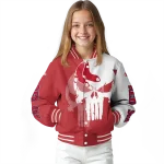 boston red sox skull outline red white varsity jacket best selling