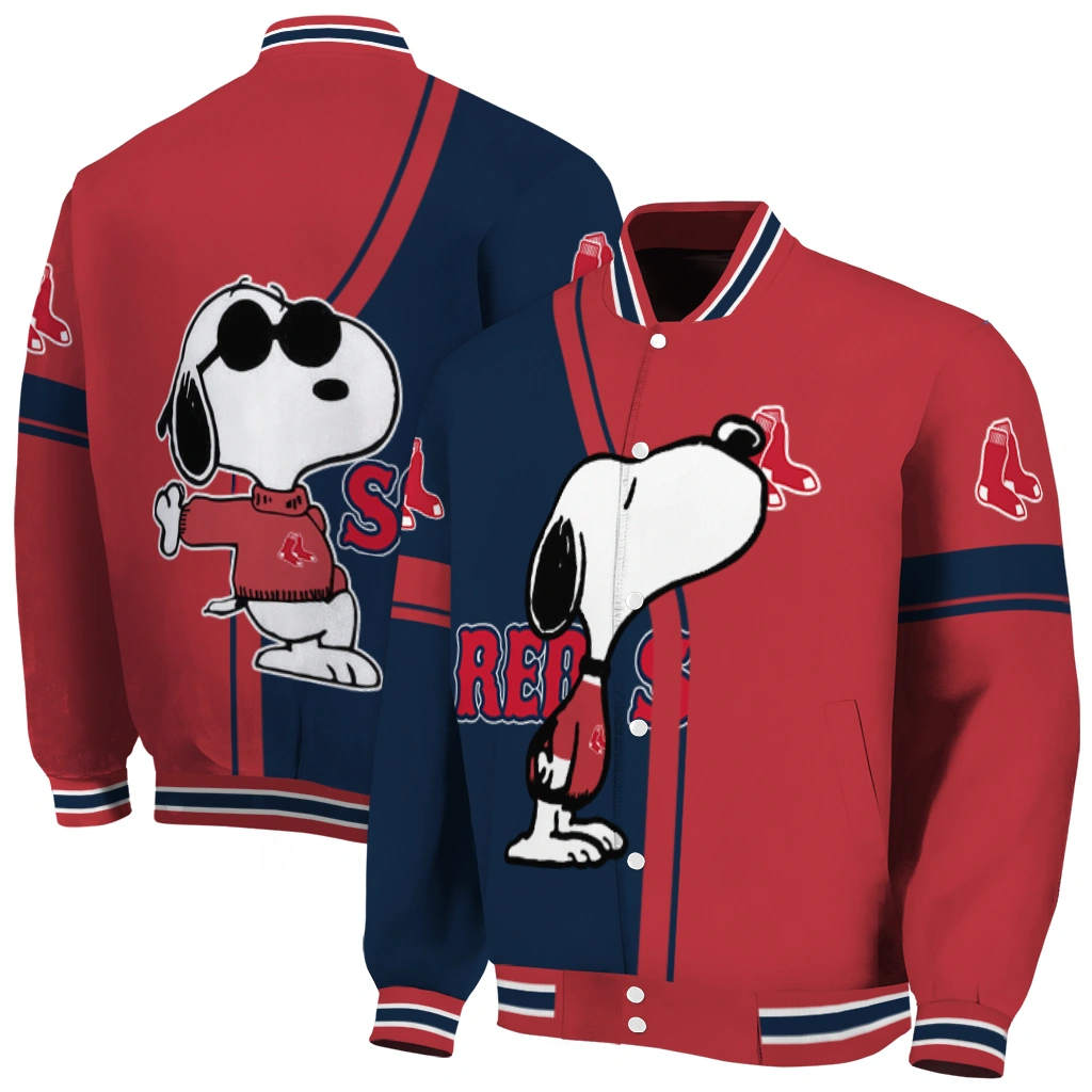 boston red sox snoopy attitude red varsity jacket fashion forward boston red sox snoopy attitude red varsity jacket fashion forward