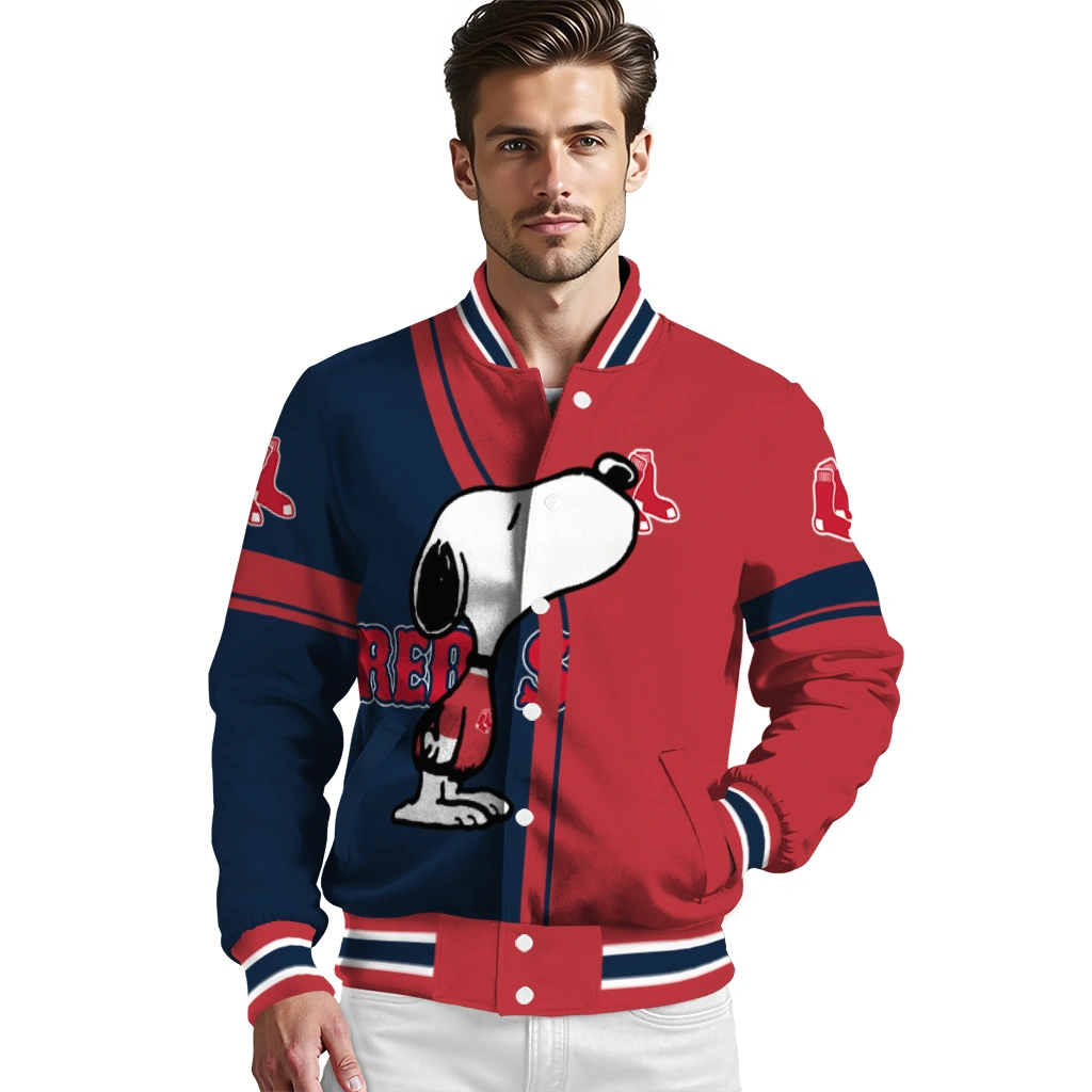 boston red sox snoopy attitude red varsity jacket high quality boston red sox snoopy attitude red varsity jacket high quality
