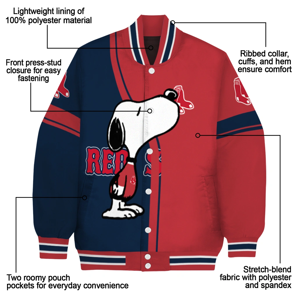 boston red sox snoopy attitude red varsity jacket new arrival boston red sox snoopy attitude red varsity jacket new arrival