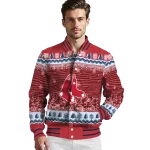 boston red sox snowy pines red varsity jacket best selling