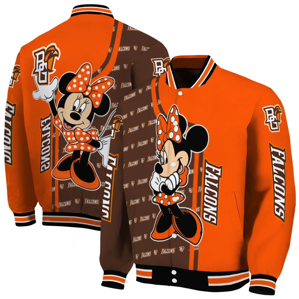 bowling green falcons minnie mouse orange varsity jacket fashion forward bowling green falcons minnie mouse orange varsity jacket fashion forward