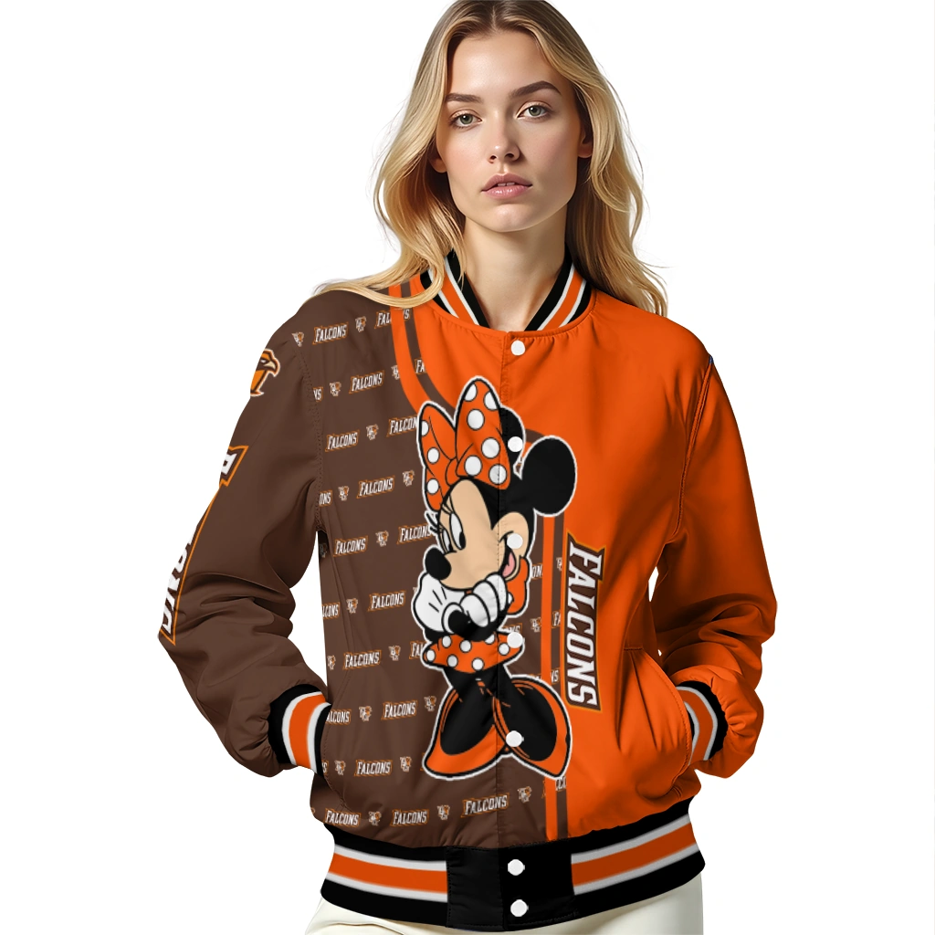bowling green falcons minnie mouse orange varsity jacket latest model bowling green falcons minnie mouse orange varsity jacket latest model