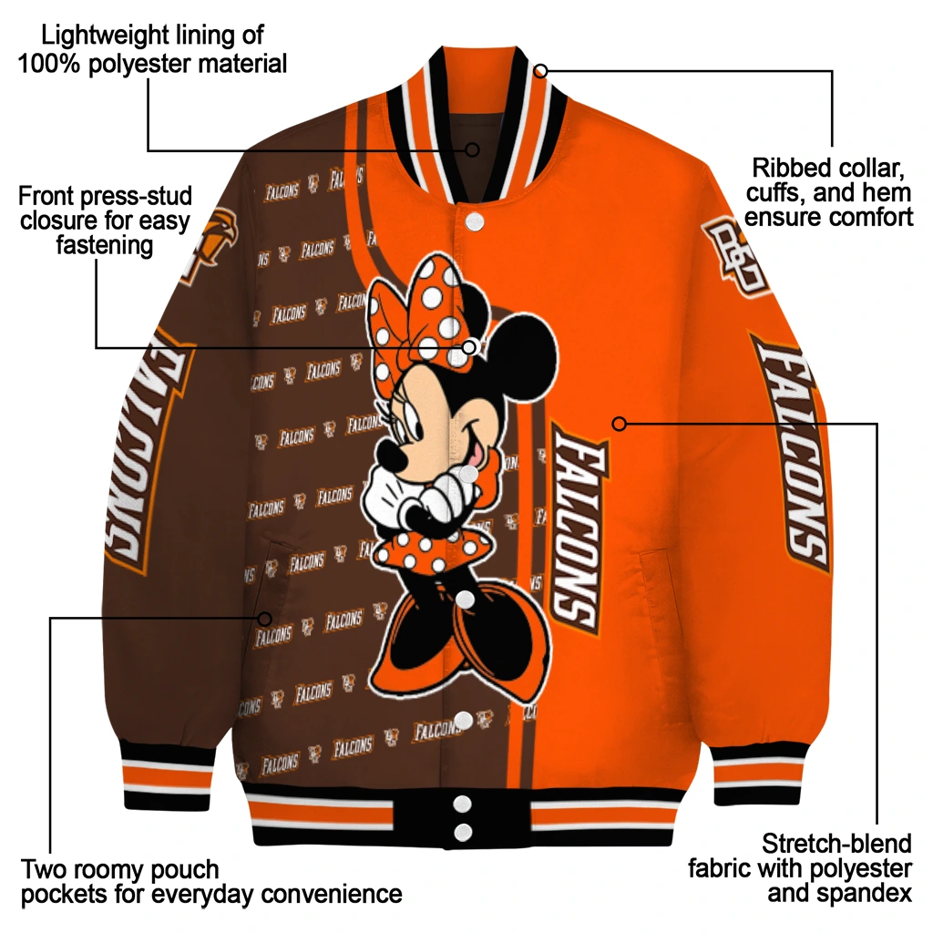 bowling green falcons minnie mouse orange varsity jacket new arrival bowling green falcons minnie mouse orange varsity jacket new arrival