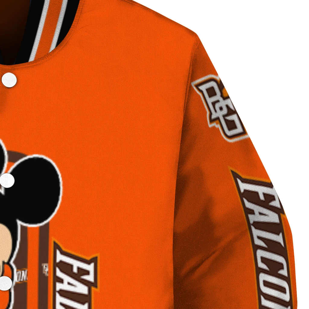 bowling green falcons minnie mouse orange varsity jacket premium grade bowling green falcons minnie mouse orange varsity jacket premium grade