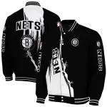 brooklyn nets edgy scratch effect black varsity jacket best selling