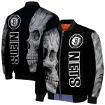 brooklyn nets fire skull black bomber jacket best selling