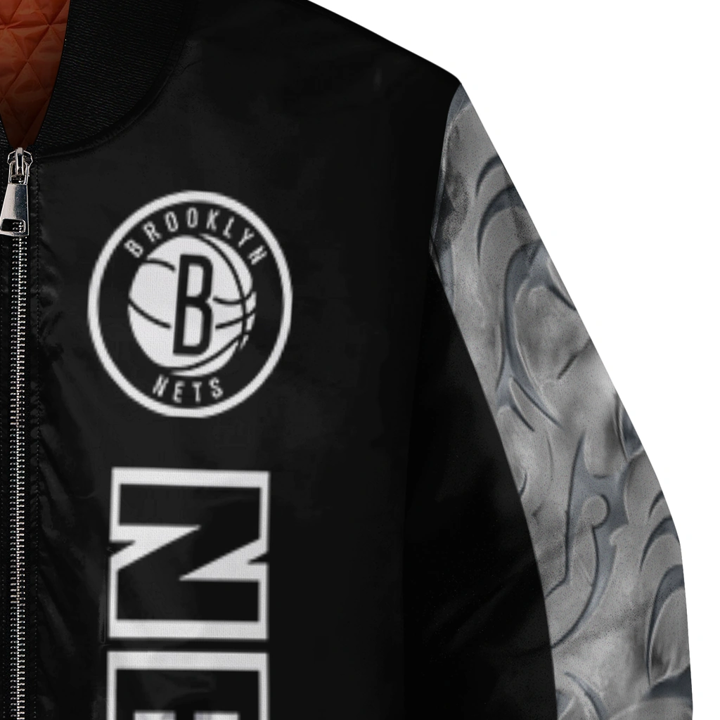 brooklyn nets fire skull black bomber jacket premium grade brooklyn nets fire skull black bomber jacket premium grade