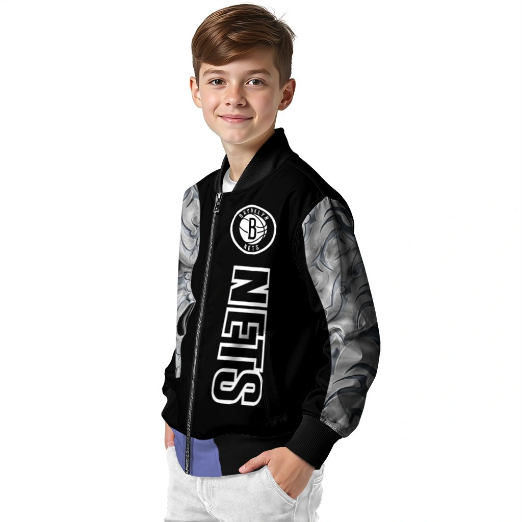 brooklyn nets fire skull black bomber jacket trendy brooklyn nets fire skull black bomber jacket trendy