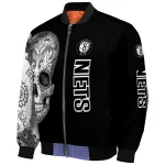 brooklyn nets intricate skull black bomber jacket best selling