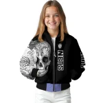 brooklyn nets intricate skull black bomber jacket best selling