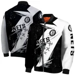 brooklyn nets ripped bolt black white bomber jacket best selling