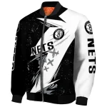 brooklyn nets ripped bolt black white bomber jacket best selling