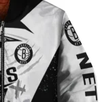 brooklyn nets ripped bolt black white bomber jacket best selling