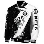 brooklyn nets ripped bolt black white varsity jacket best selling