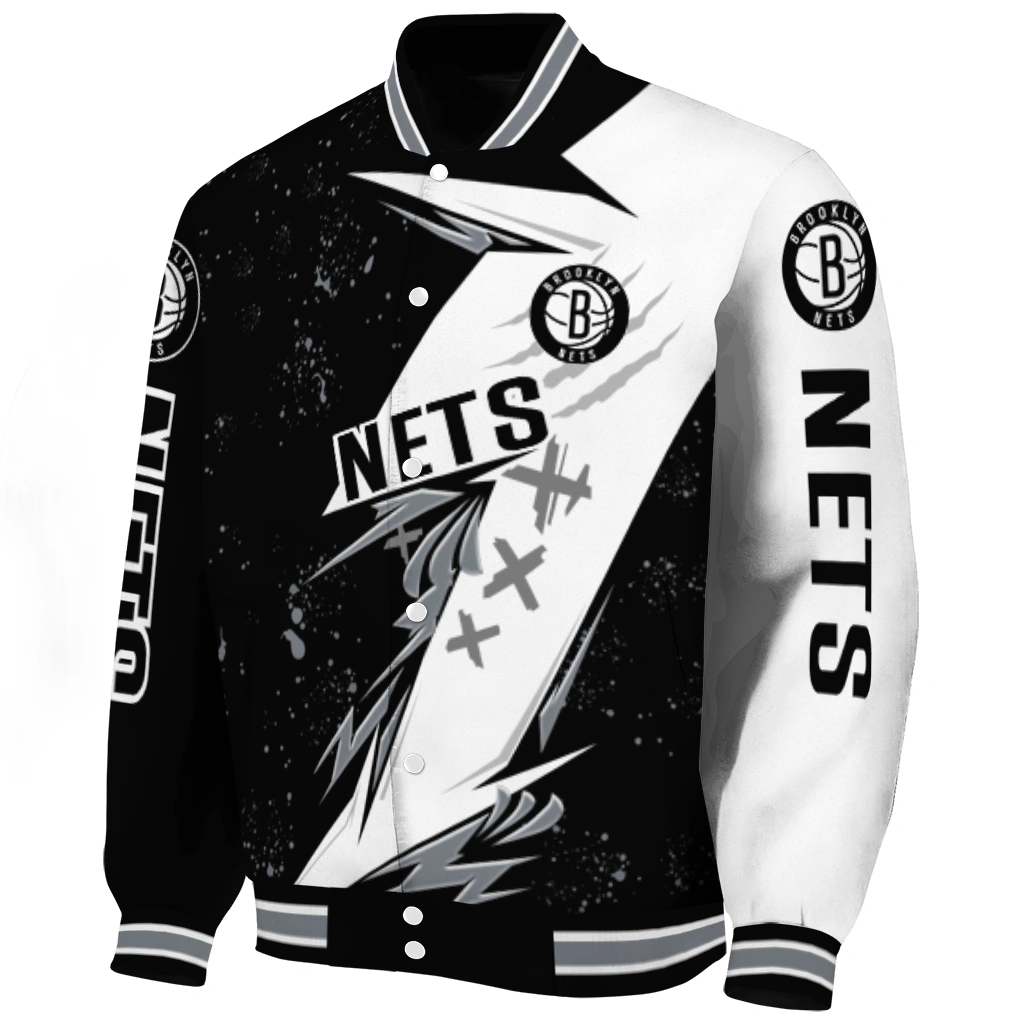 brooklyn nets ripped bolt black white varsity jacket best selling brooklyn nets ripped bolt black white varsity jacket best selling