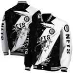 brooklyn nets ripped bolt black white varsity jacket best selling