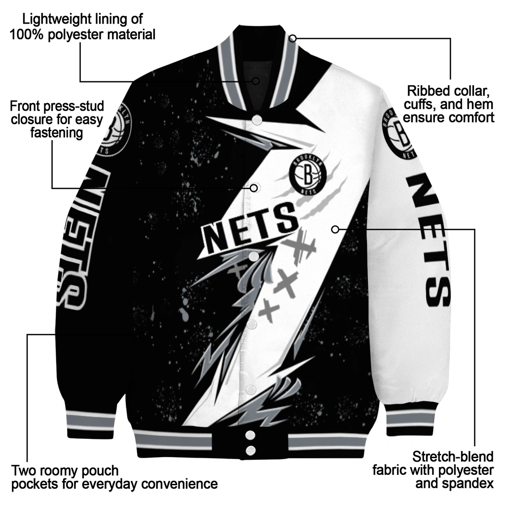 brooklyn nets ripped bolt black white varsity jacket new arrival brooklyn nets ripped bolt black white varsity jacket new arrival