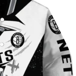 brooklyn nets ripped bolt black white varsity jacket best selling