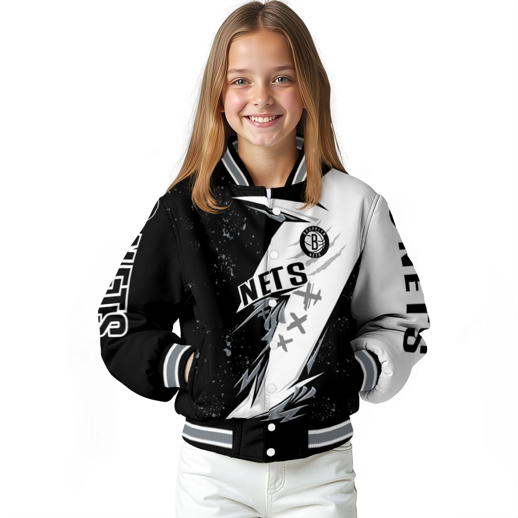 brooklyn nets ripped bolt black white varsity jacket top rated brooklyn nets ripped bolt black white varsity jacket top rated