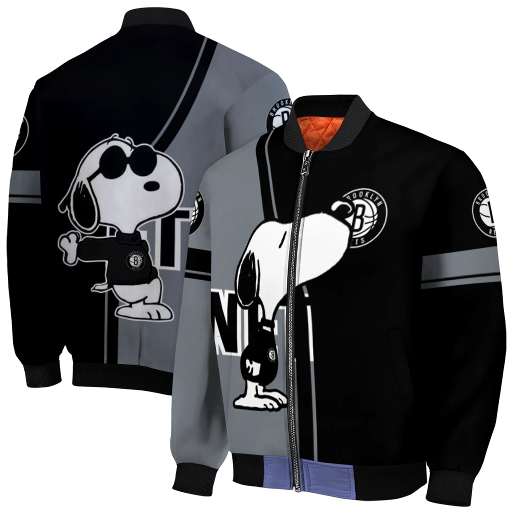 brooklyn nets snoopy attitude black bomber jacket best selling brooklyn nets snoopy attitude black bomber jacket best selling