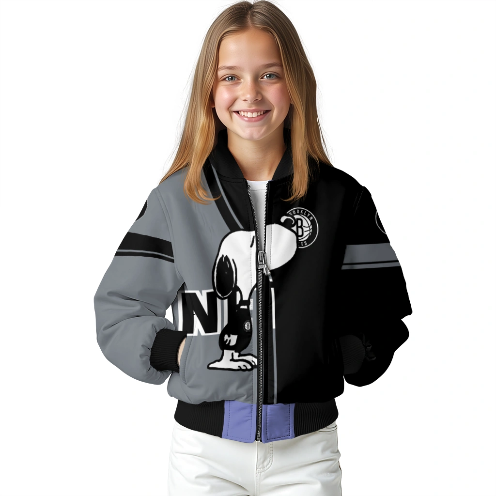 brooklyn nets snoopy attitude black bomber jacket top rated brooklyn nets snoopy attitude black bomber jacket top rated