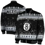 brooklyn nets snowy pines black varsity jacket best selling