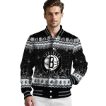 brooklyn nets snowy pines black varsity jacket best selling