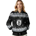 brooklyn nets snowy pines black varsity jacket best selling