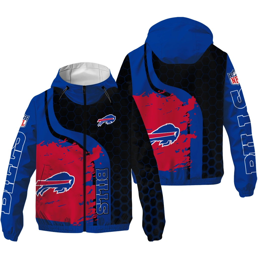 buffalo bills hexagon paint blue black windbreaker jacket high quality buffalo bills hexagon paint blue black windbreaker jacket high quality