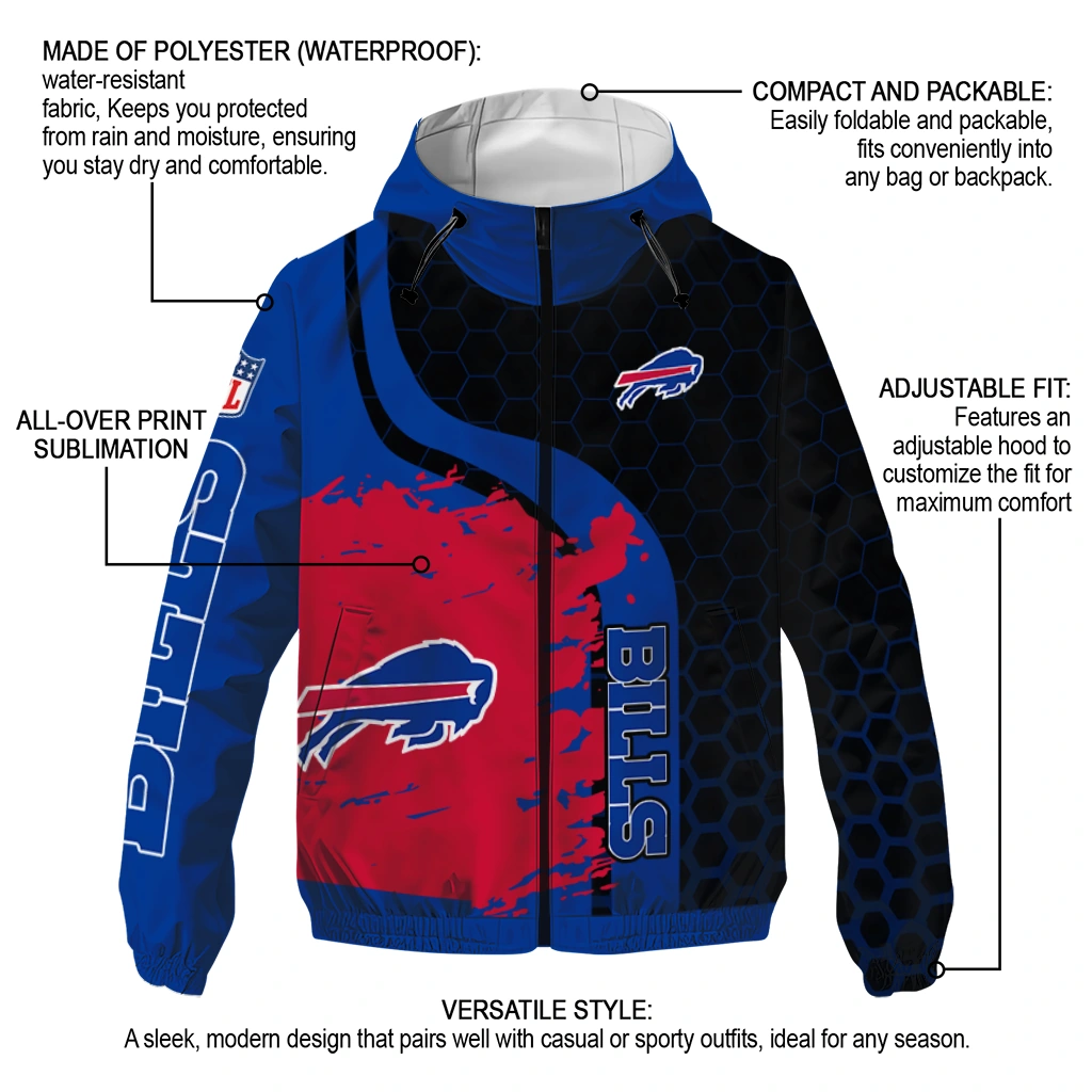 buffalo bills hexagon paint blue black windbreaker jacket new arrival buffalo bills hexagon paint blue black windbreaker jacket new arrival