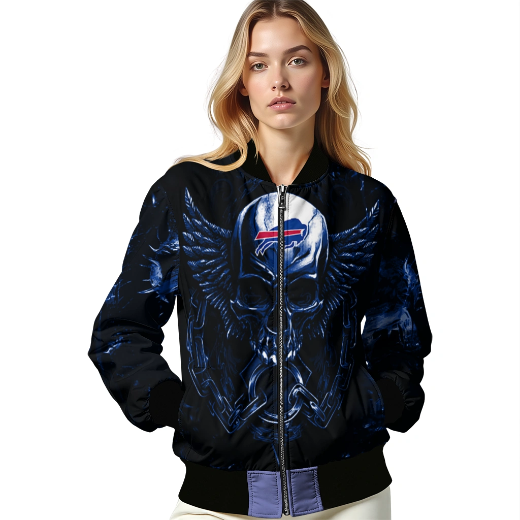 buffalo bills skull bite blue black bomber jacket latest model buffalo bills skull bite blue black bomber jacket latest model