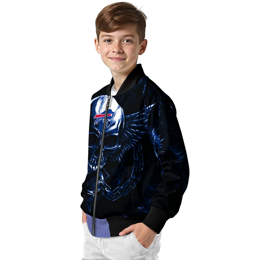 buffalo bills skull bite blue black bomber jacket trendy buffalo bills skull bite blue black bomber jacket trendy
