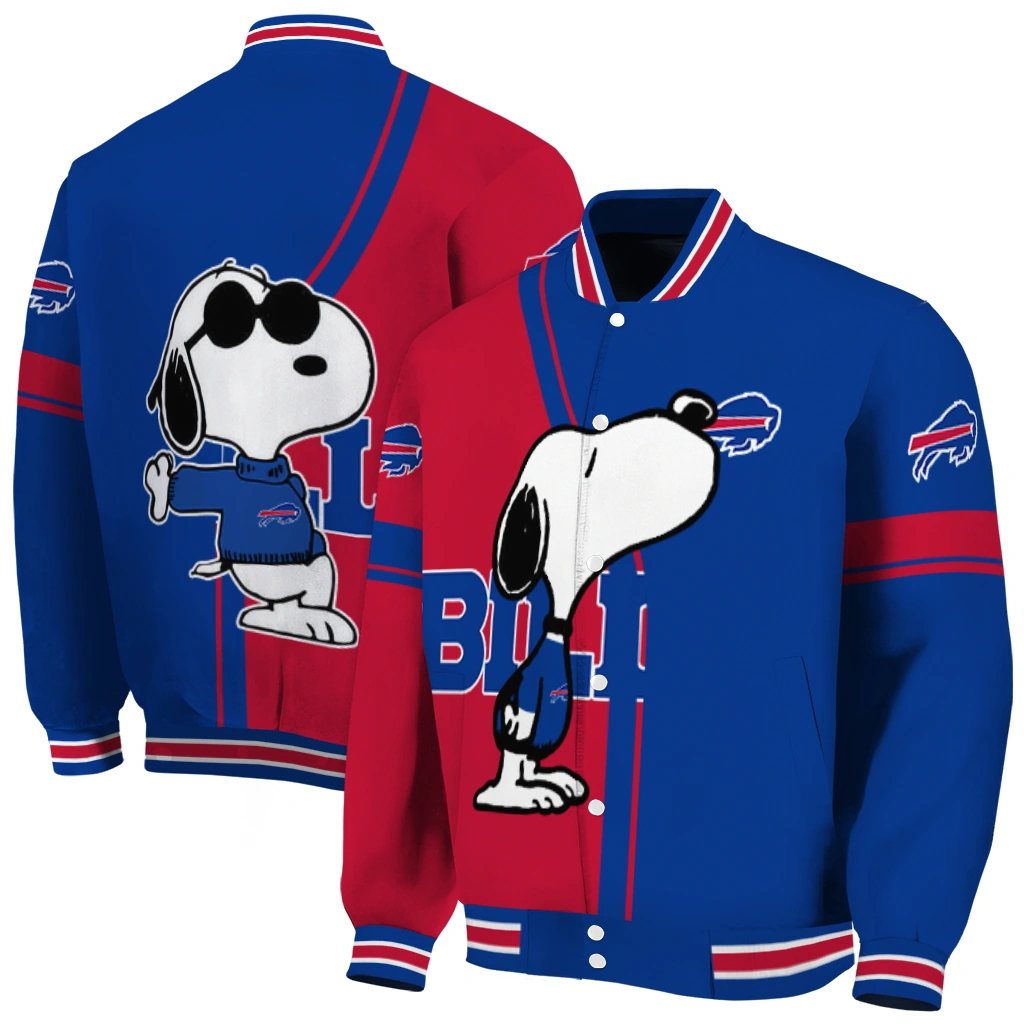 buffalo bills snoopy attitude blue varsity jacket fashion forward buffalo bills snoopy attitude blue varsity jacket fashion forward