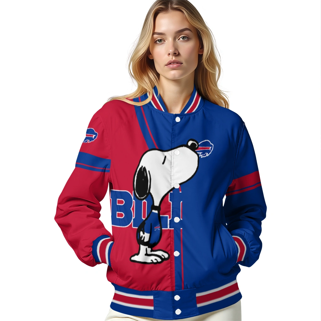 buffalo bills snoopy attitude blue varsity jacket latest model buffalo bills snoopy attitude blue varsity jacket latest model
