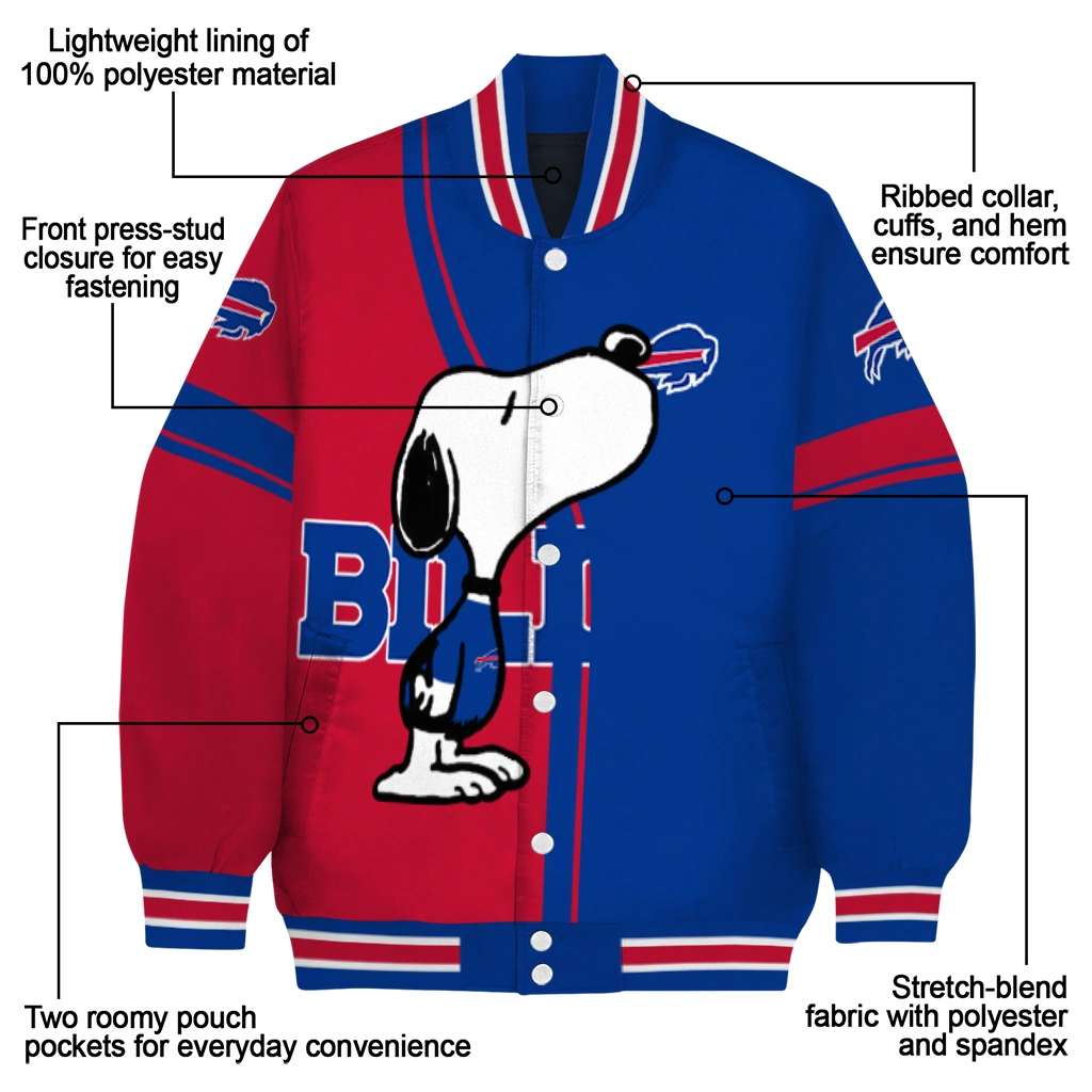 buffalo bills snoopy attitude blue varsity jacket new arrival buffalo bills snoopy attitude blue varsity jacket new arrival