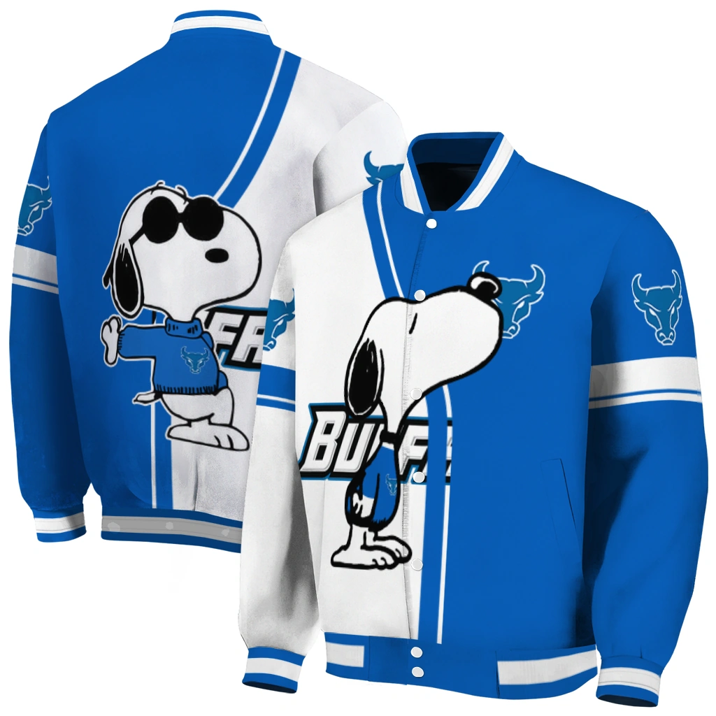 buffalo bulls snoopy attitude royal blue varsity jacket fashion forward buffalo bulls snoopy attitude royal blue varsity jacket fashion forward