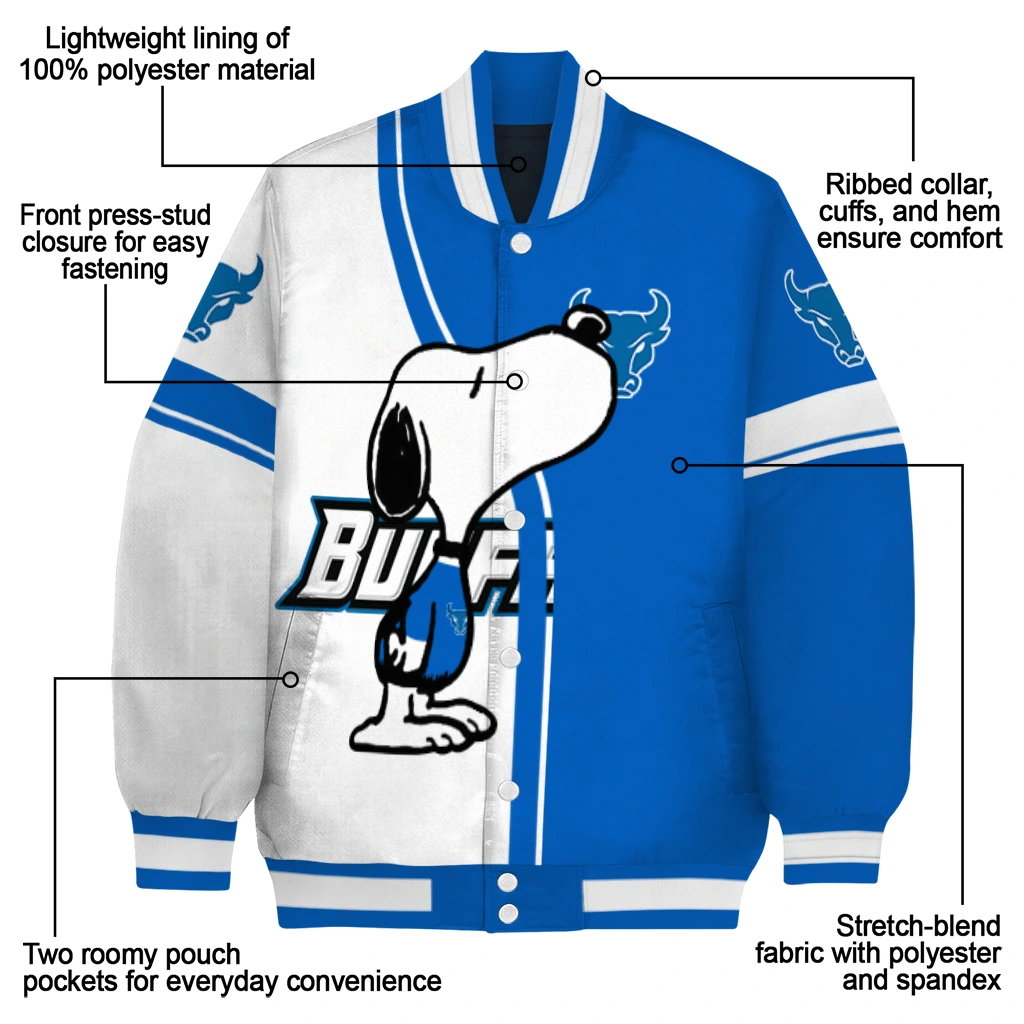 buffalo bulls snoopy attitude royal blue varsity jacket new arrival buffalo bulls snoopy attitude royal blue varsity jacket new arrival