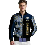 buffalo sabres fire skull navy blue black bomber jacket best selling