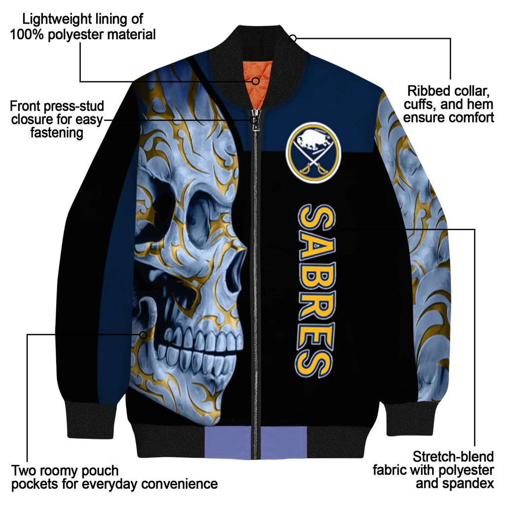 buffalo sabres fire skull navy blue black bomber jacket new arrival buffalo sabres fire skull navy blue black bomber jacket new arrival