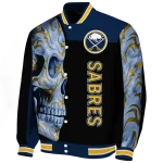 buffalo sabres fire skull navy blue black varsity jacket best selling