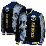 buffalo sabres fire skull navy blue black varsity jacket best selling