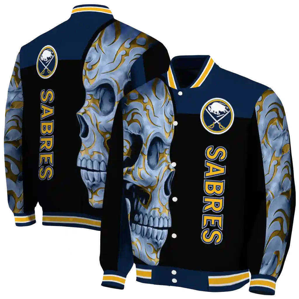 buffalo sabres fire skull navy blue black varsity jacket fashion forward buffalo sabres fire skull navy blue black varsity jacket fashion forward