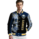buffalo sabres fire skull navy blue black varsity jacket best selling