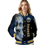 buffalo sabres fire skull navy blue black varsity jacket best selling