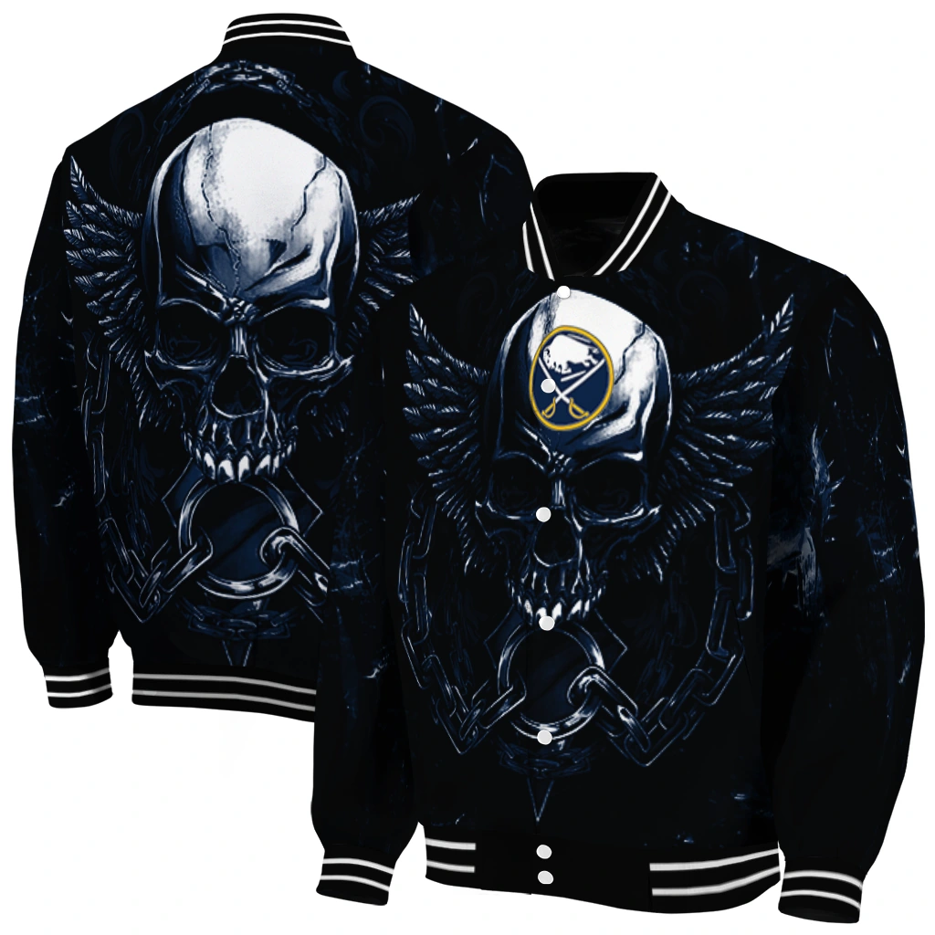 buffalo sabres skull bite navy blue black varsity jacket fashion forward buffalo sabres skull bite navy blue black varsity jacket fashion forward