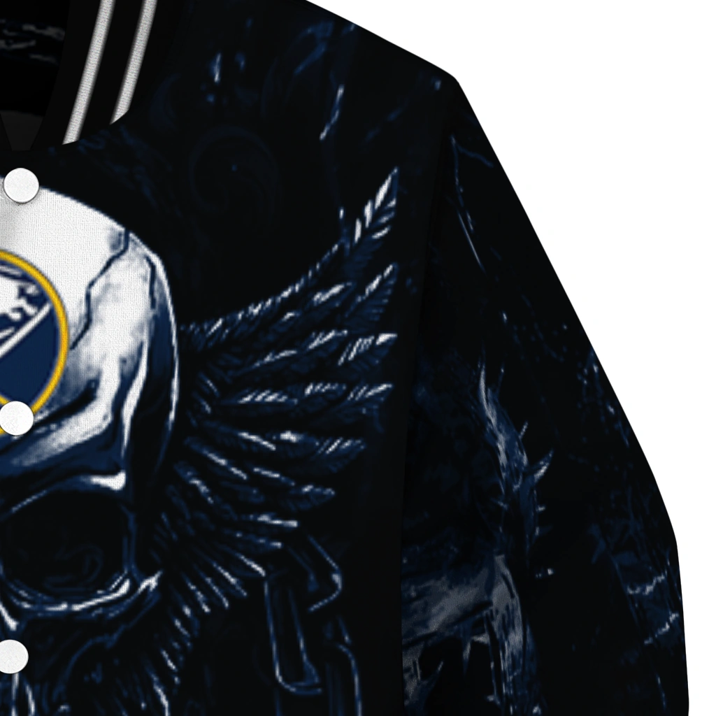 buffalo sabres skull bite navy blue black varsity jacket premium grade buffalo sabres skull bite navy blue black varsity jacket premium grade