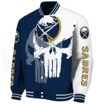 buffalo sabres skull outline navy blue white varsity jacket best selling