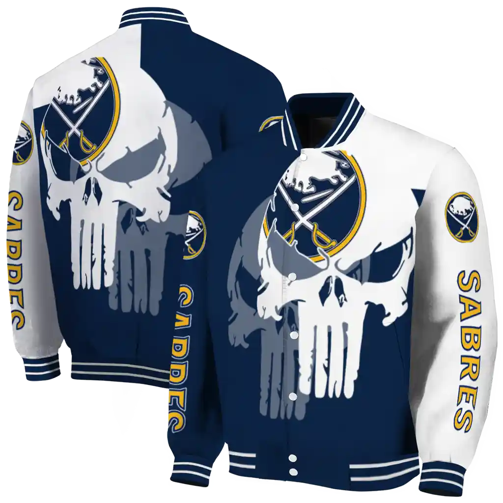 buffalo sabres skull outline navy blue white varsity jacket fashion forward buffalo sabres skull outline navy blue white varsity jacket fashion forward