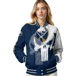 buffalo sabres skull outline navy blue white varsity jacket best selling